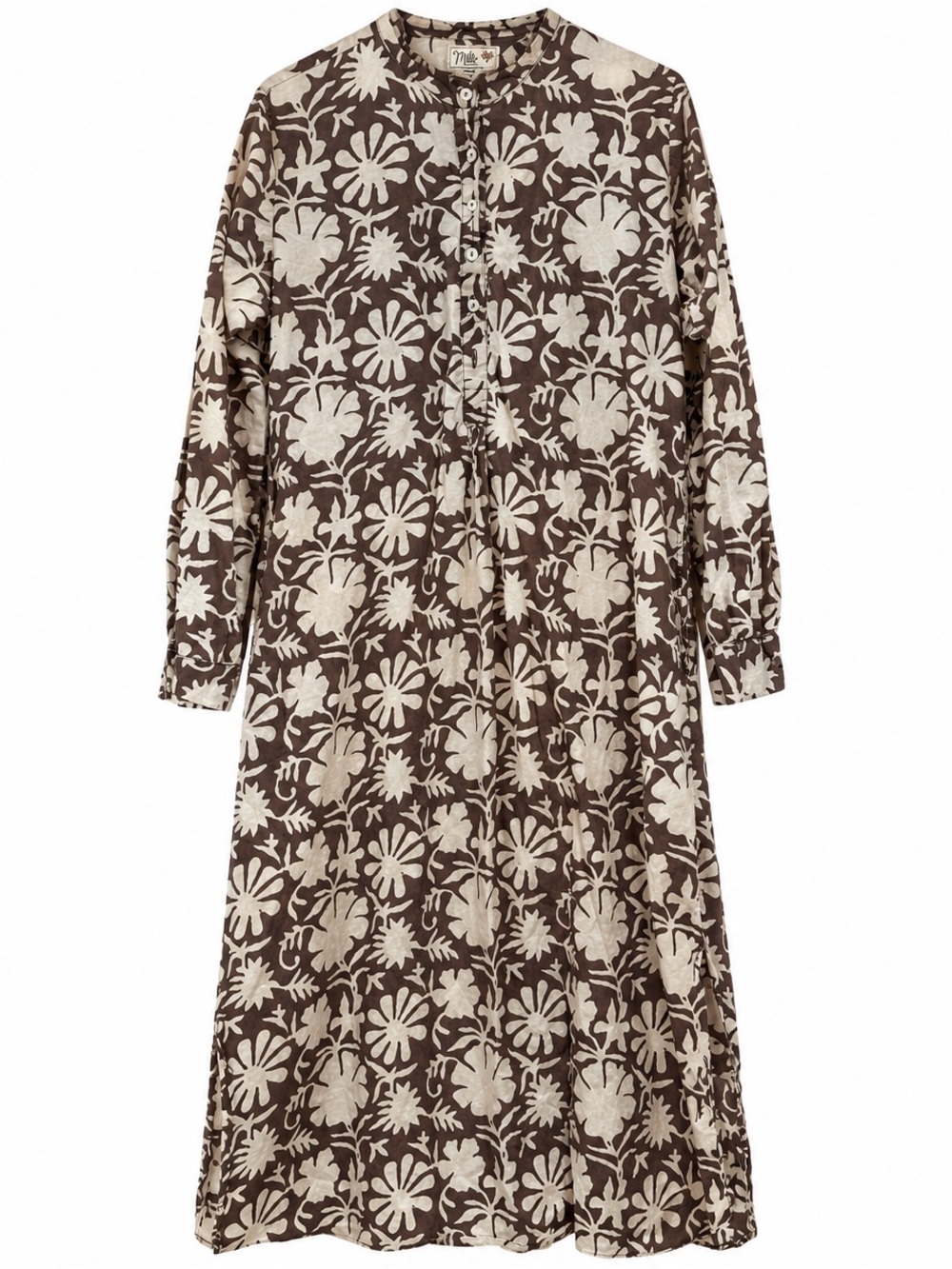 MILLE Brown & Cream Floral Cotton Long Sleeve Dress Size M